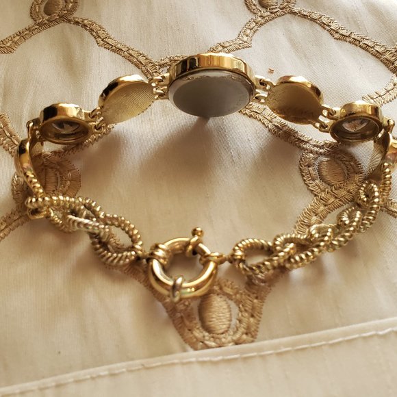 Aria Goldtone bracelet watch with tiger eye, smoky quartz and milky quartz gems - Picture 4 of 8